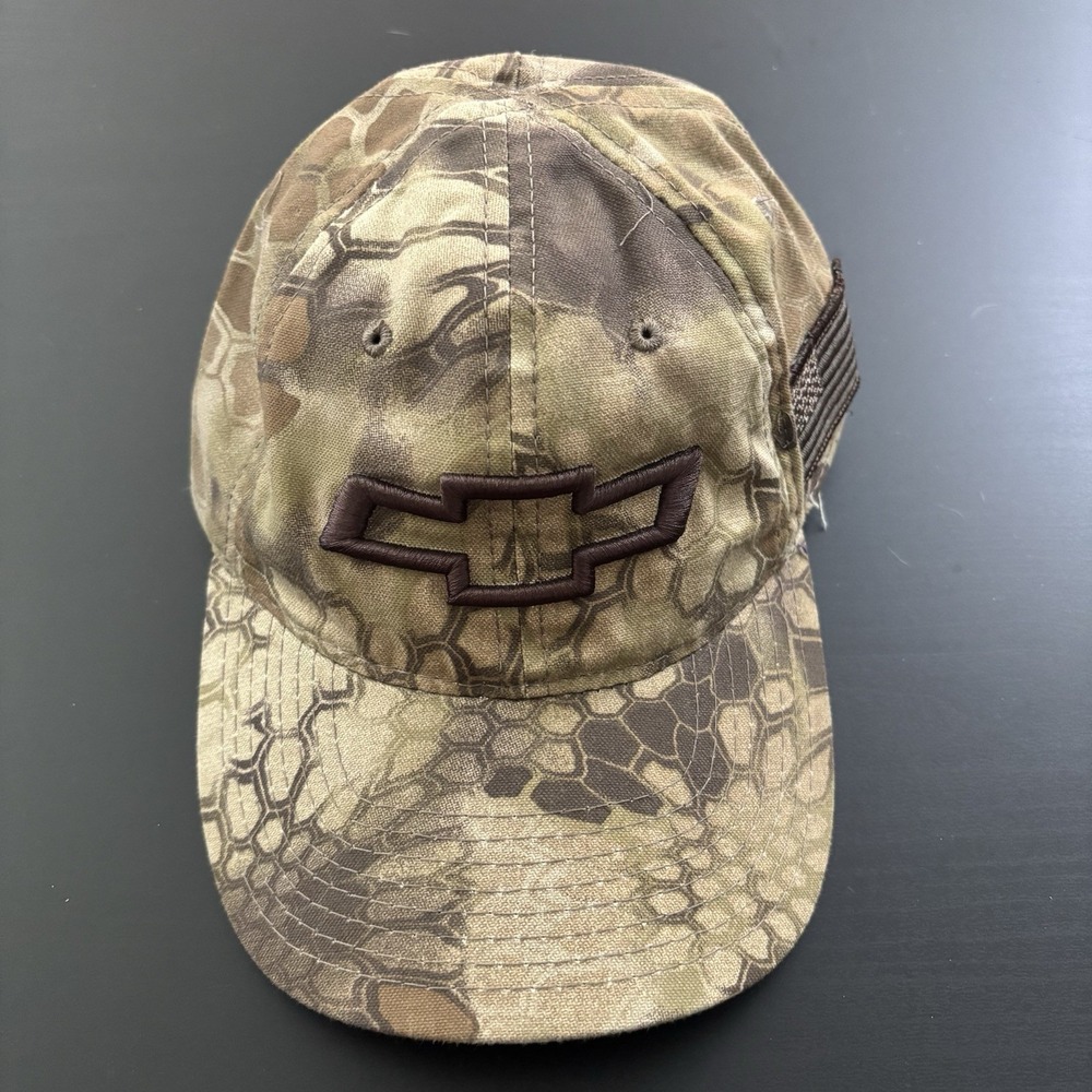 GM Chevrolet Logo Embroidered Flag Cap Hat OSFM Brown Snake Camo Outdoor Cap